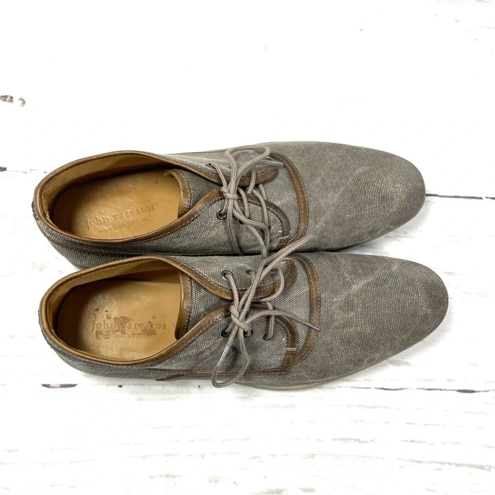 John‎ Varvatos Chukka Boots Mens Size 11.5 Gray Canvas Hand Made Lace Up Shoes